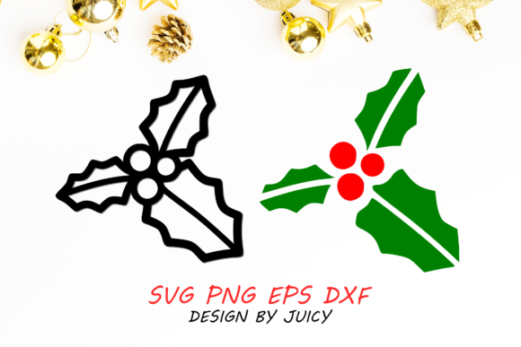 Christmas Holly Leaf and Berry Outline for Crafts Graphics