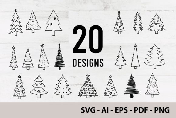 Christmas Tree Clipart Black and White Graphics & Print Templates