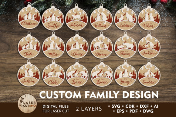 Custom Christmas Family Baubles for Laser Cutting