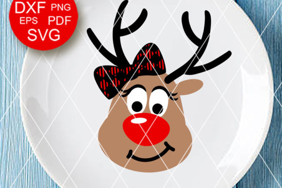 Deer Girl Bow Buffalo Plaid Christmas Graphics for Crafts