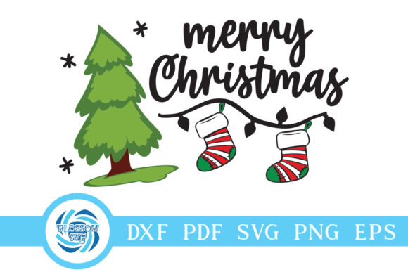 Merry Christmas Pine Tree and Sock Svg Graphics for Crafts