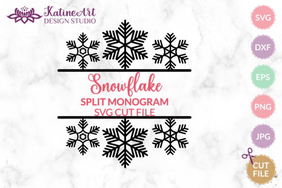 Snowflake Split Monogram Svg Frame for Crafts and Graphics